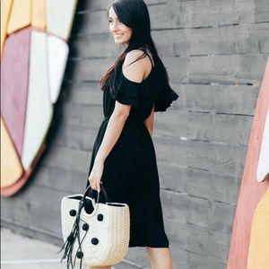 NWT Loft Black Ruffle Cold Shoulder Dress, Size S